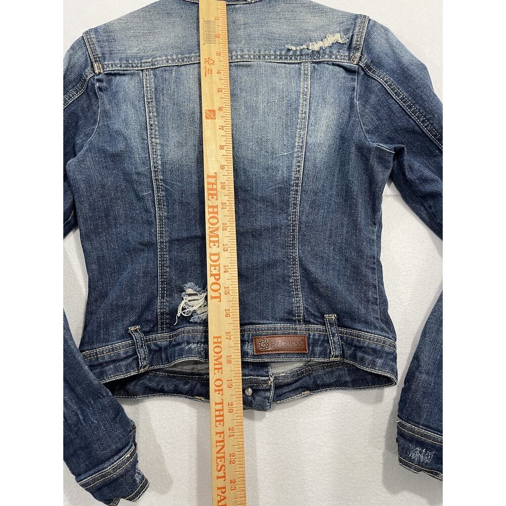 G by Guess Women's Medium Blue Denim Motorcycle Bomber Jacket Pockets - Picture 12 of 13